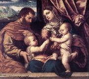 MORETTO da Brescia Holy Family su oil painting